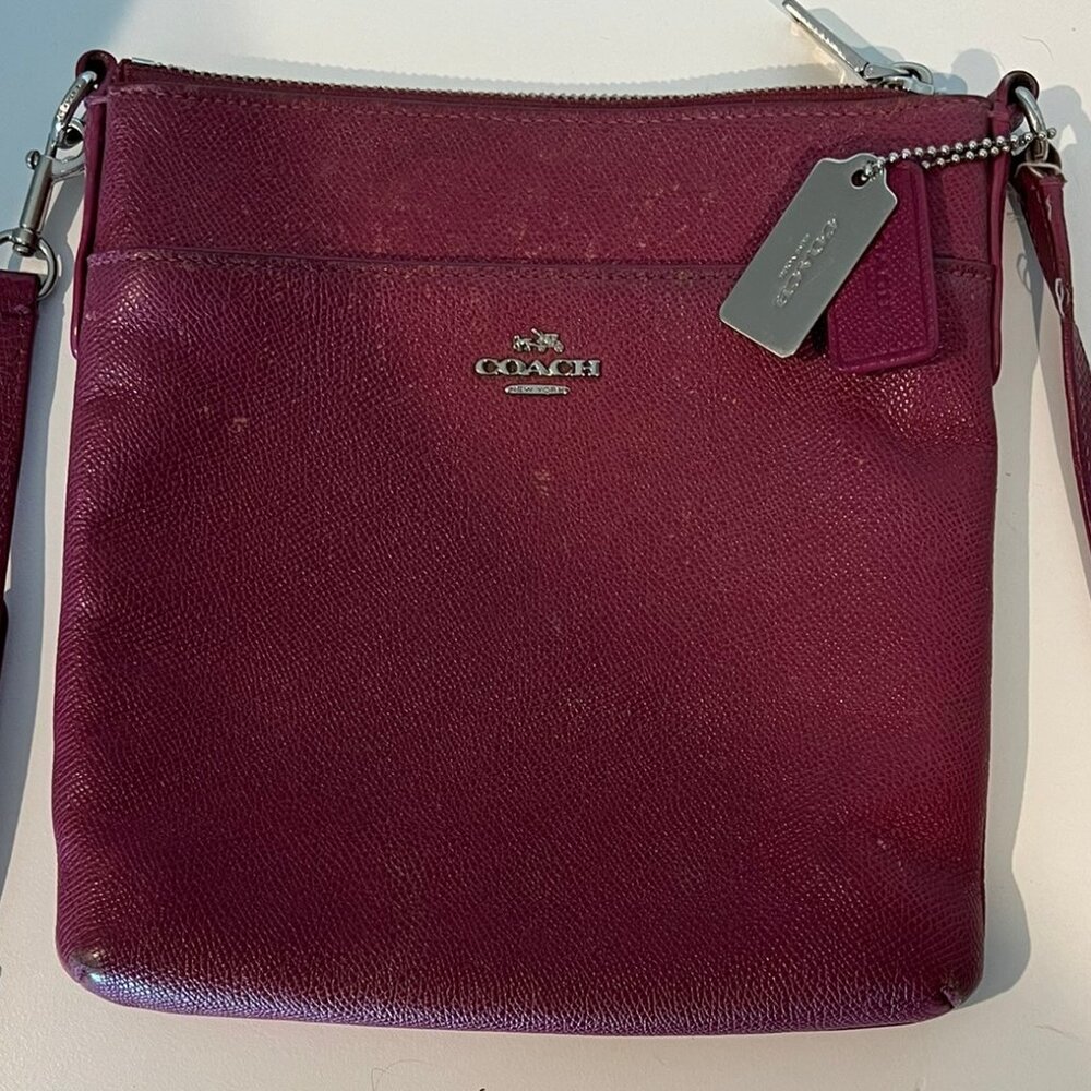 Coach Crossbody Bag, Coach Messenger Crossbody Bag with Zipper, Wine/Burgundy